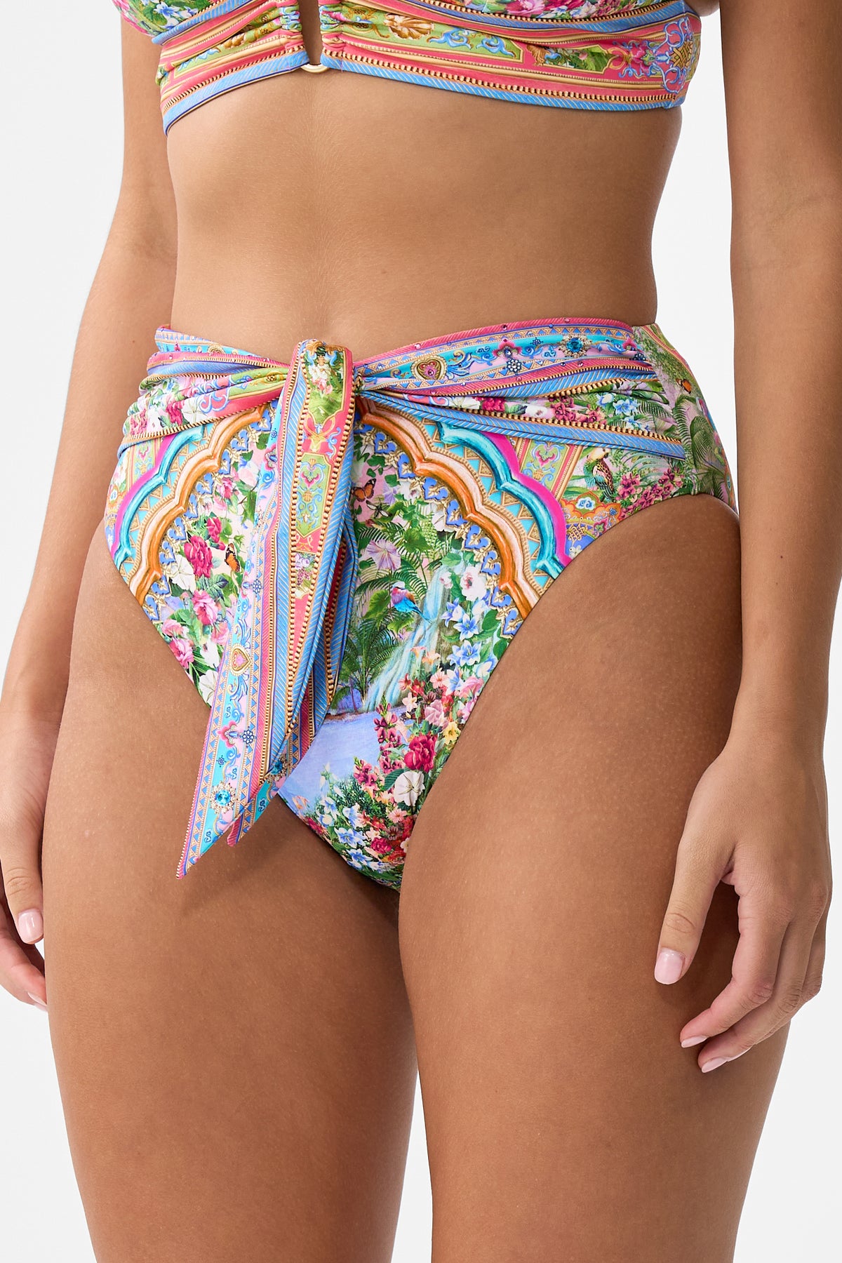 The CAMILLA HIGH WAIST BIKINI BOTTOM WITH WAIST TIE TURKISH DELIGHT