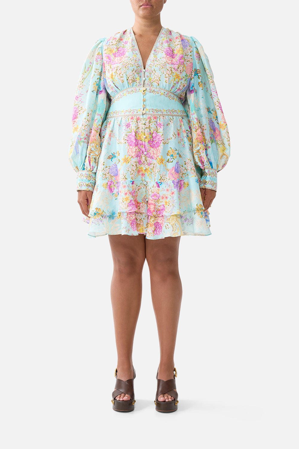 The CAMILLA BUTTON FRONT FRILL DRESS BAZAAR BLOOMS
