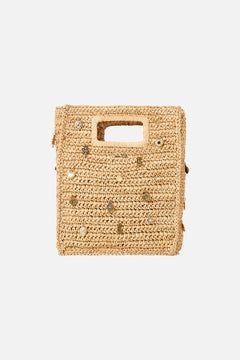 RAFFIA MINI NORTH SOUTH TOTE WITH CHARMS NATURAL