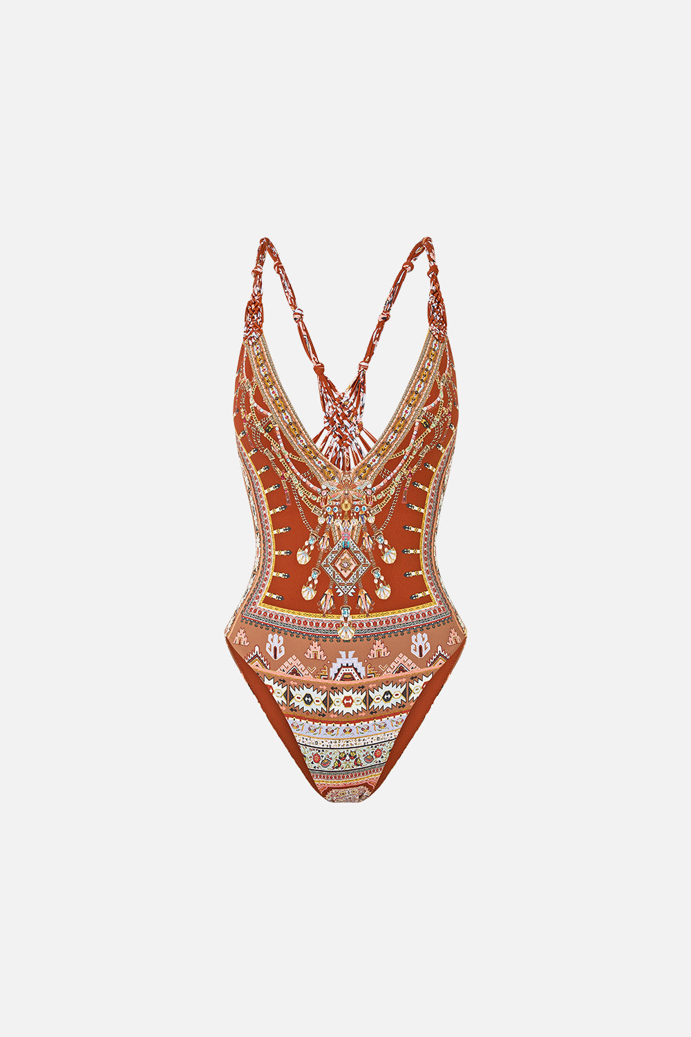 Fabric Of Time V Neck One Piece With Macrame Straps | CAMILLA AU