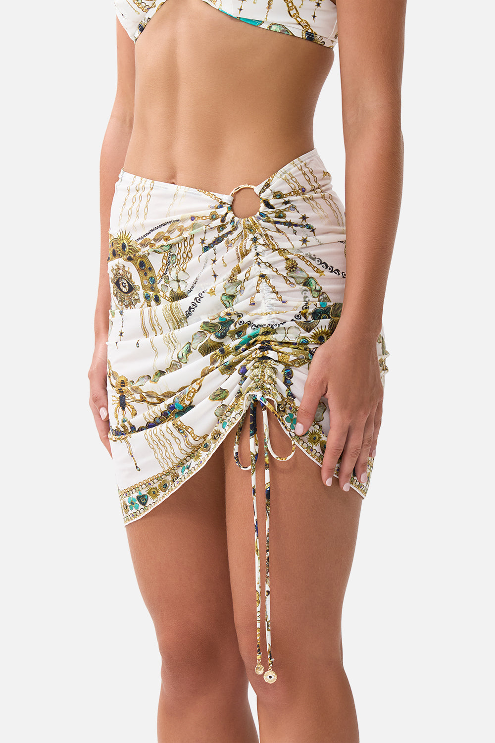 RUCHED SHORT SARONG WITH RING FRONT TRIM CHAIN GANG