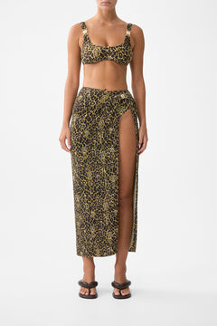 CRINKLE STRETCH LONG SARONG WITH TRIM AND LEG SPLIT FELINE FOLKLORE