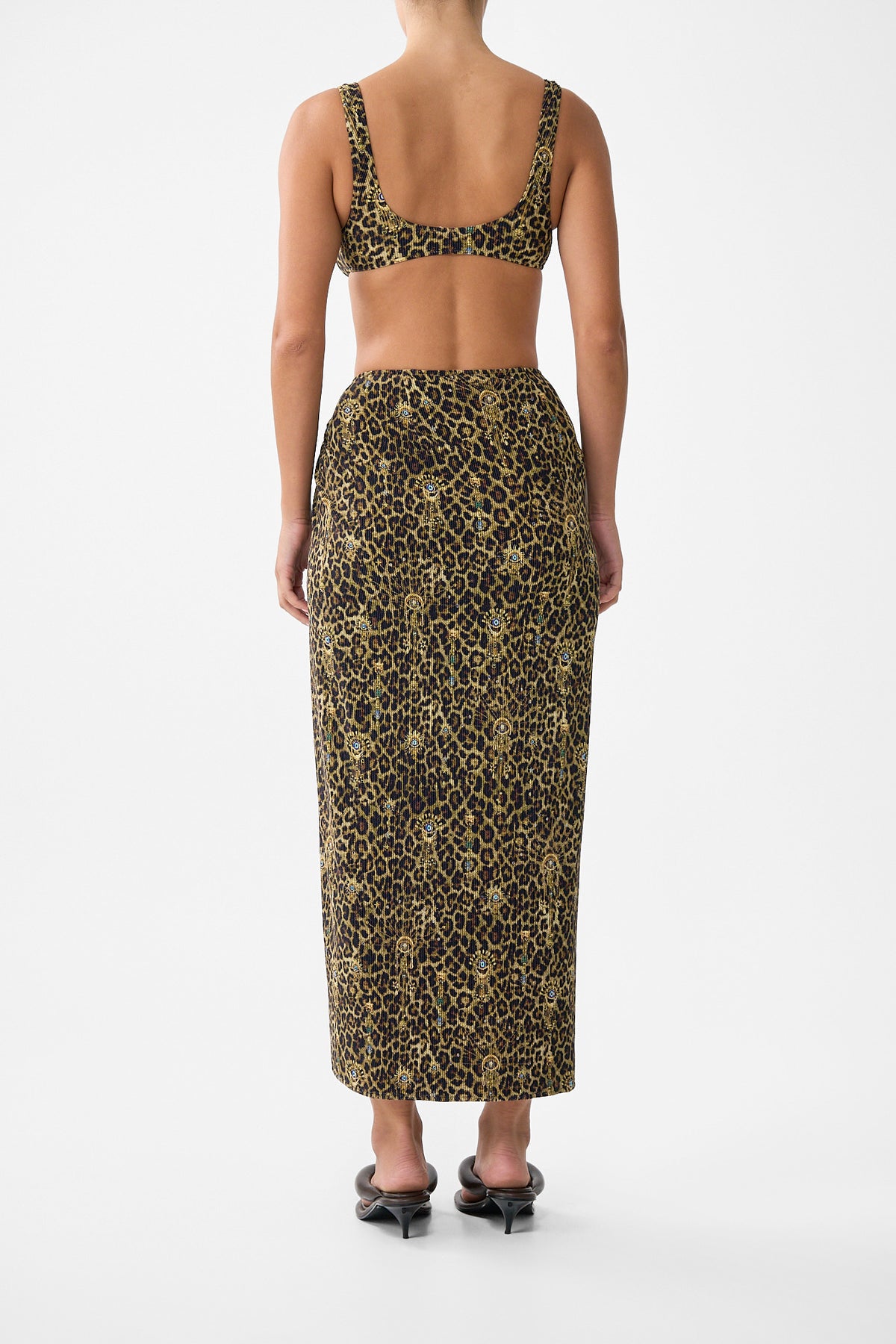 CRINKLE STRETCH LONG SARONG WITH TRIM AND LEG SPLIT FELINE FOLKLORE