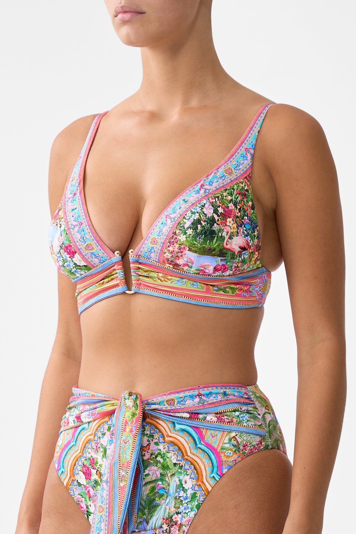 The CAMILLA HIGH TRI BIKINI TOP WITH U RING FRONT TRIM TURKISH DELIGHT
