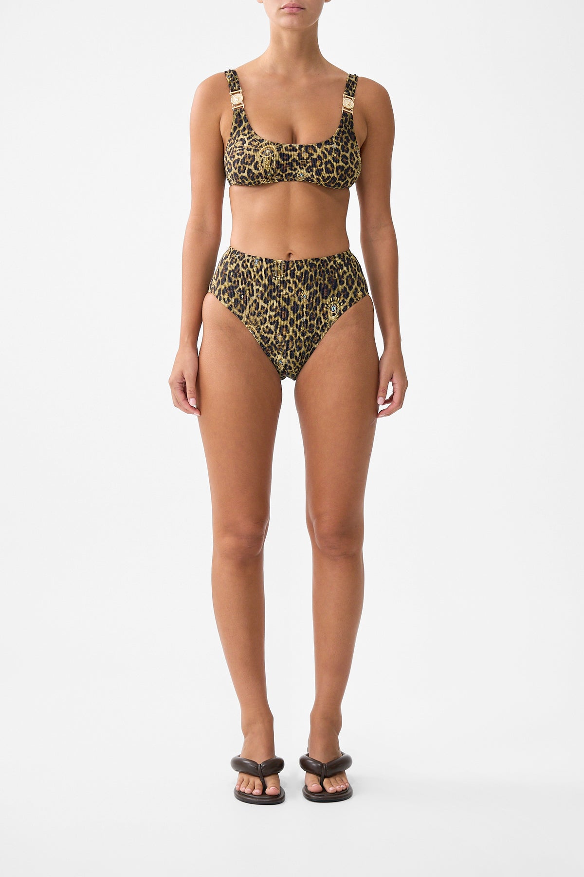 The CAMILLA CRINKLE STRETCH CROP BIKINI TOP WITH STRAP TRIMS FELINE FOLKLOREFELINE FOLKLORE