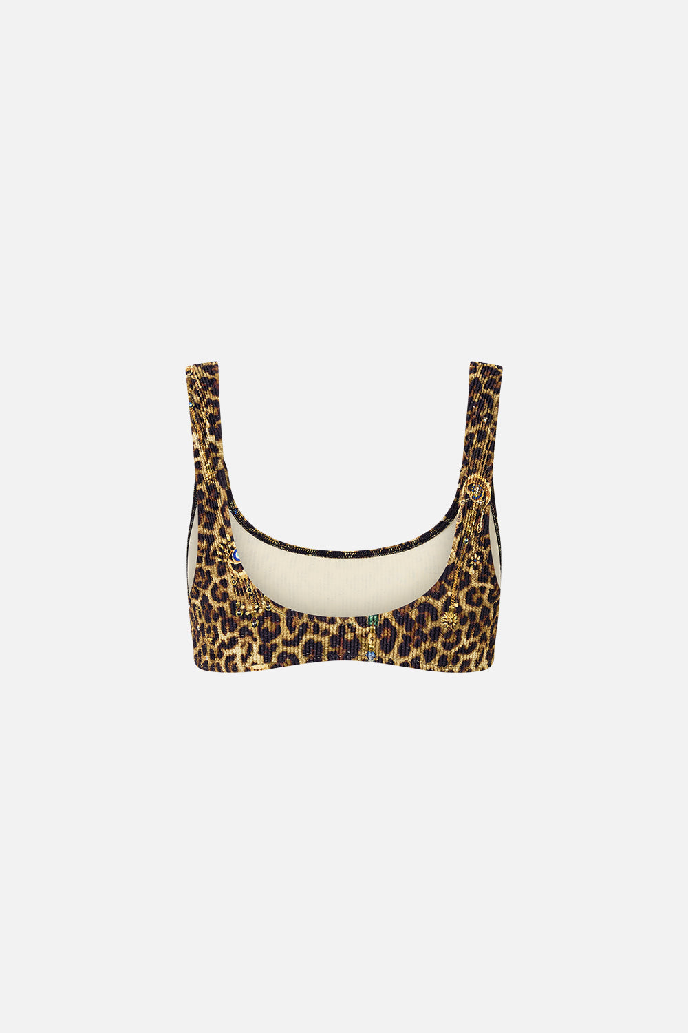 The CAMILLA CRINKLE STRETCH CROP BIKINI TOP WITH STRAP TRIMS FELINE FOLKLORE