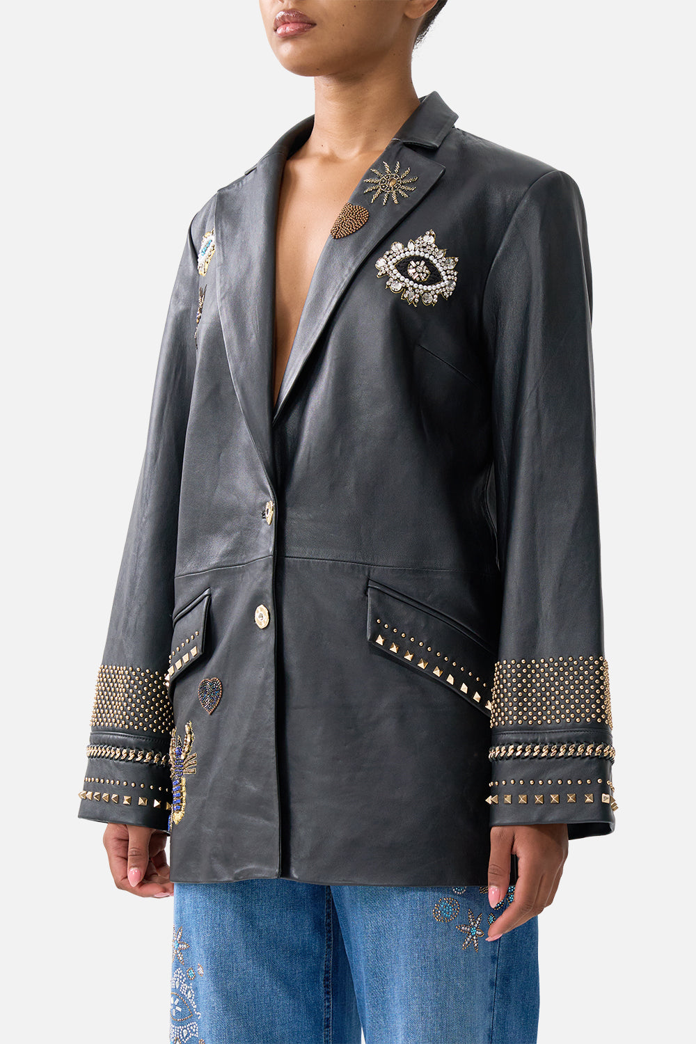 Amulets And Alchemy Leather Jacket With Yoke | CAMILLA AU – CAMILLA