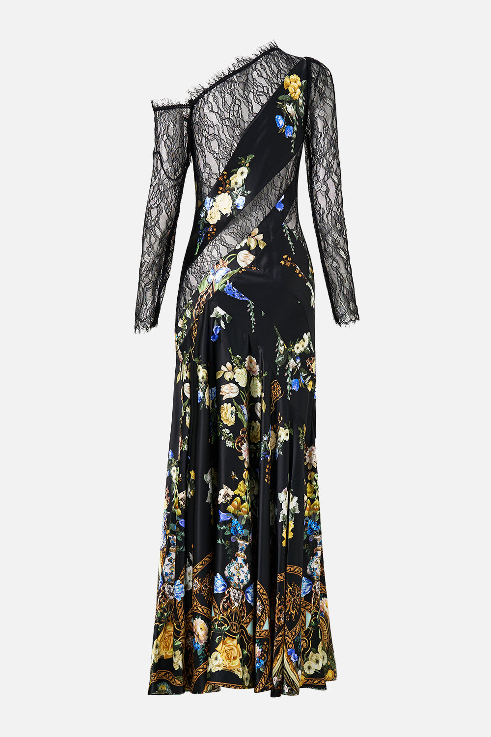 LACE SPLICE ONE SHOULDER DRESS OTTOMAN ELEGANCE