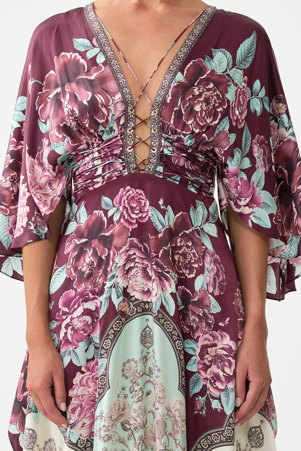 The CAMILLA V NECK LACE UP DETAIL LONG DRESS IF THESE TILES COULD TALK