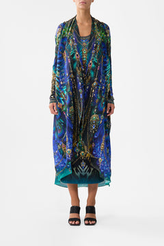 The CAMILLA Long Casual Jacket With Pockets in our Dominican Decadence print.