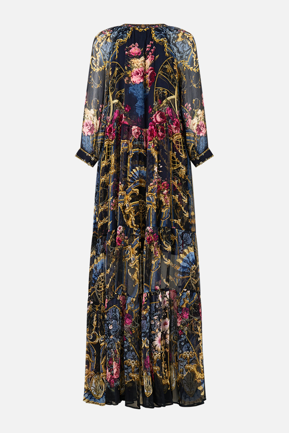 The CAMILLA Long Gathered Panel Dress in our Ornate On A Plate print.