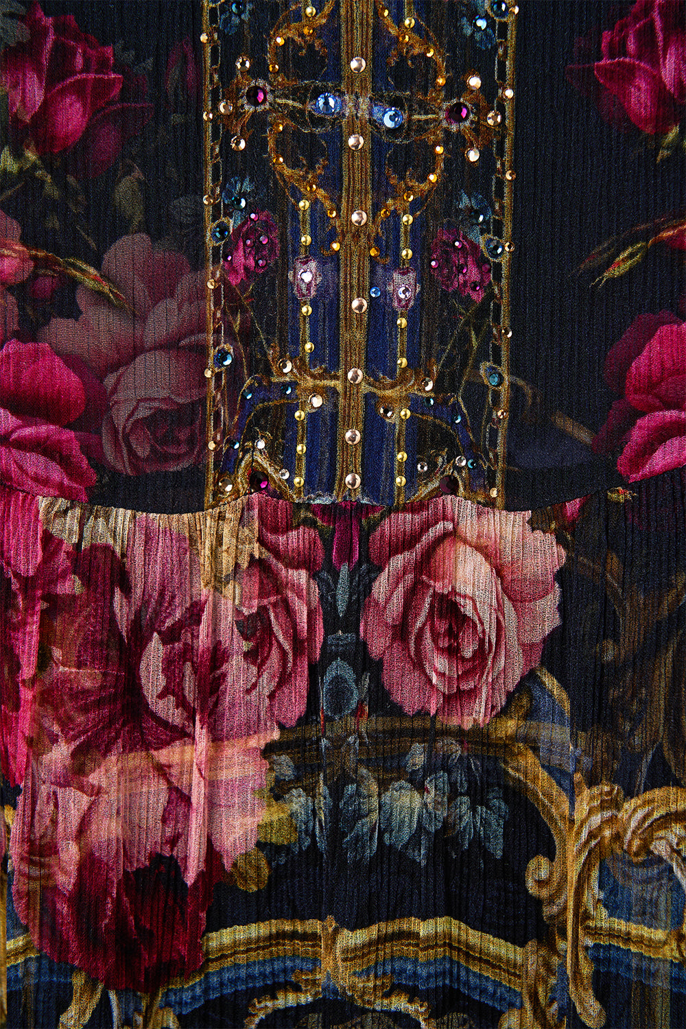 The CAMILLA Long Gathered Panel Dress in our Ornate On A Plate print.