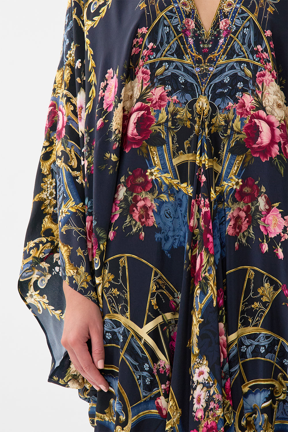 The CAMILLA T Shape Long Kaftan in our Ornate On A Plate print.