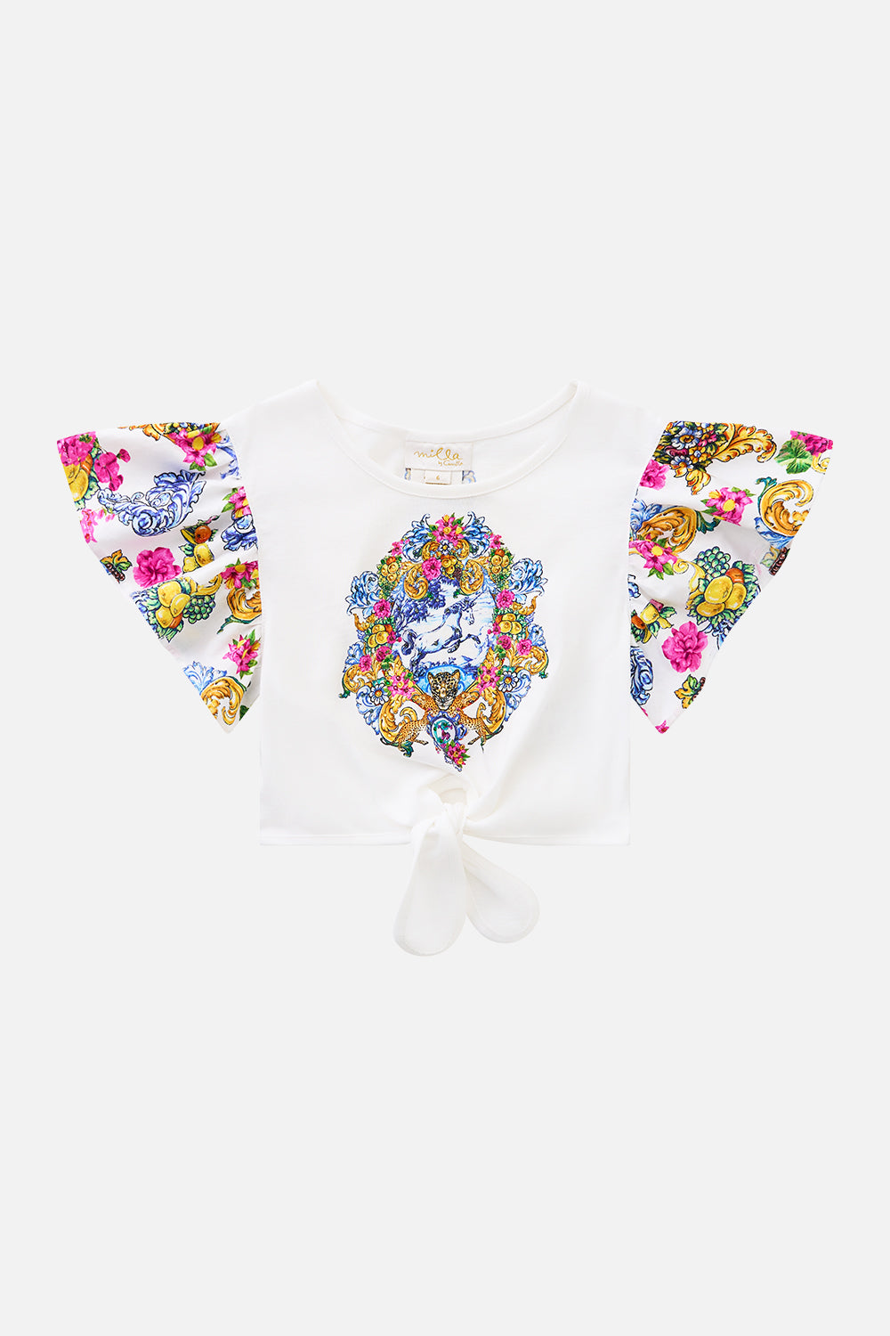 The CAMILLA KIDS TIE FRONT CROP TEE WITH FRILL SLEEVE ESPAÑA NIRVANAESPAÑA NIRVANA