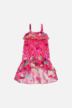KIDS WIDE STRAP HIGH LOW DRESS WITH FRILLS FLAMENCO ROSE