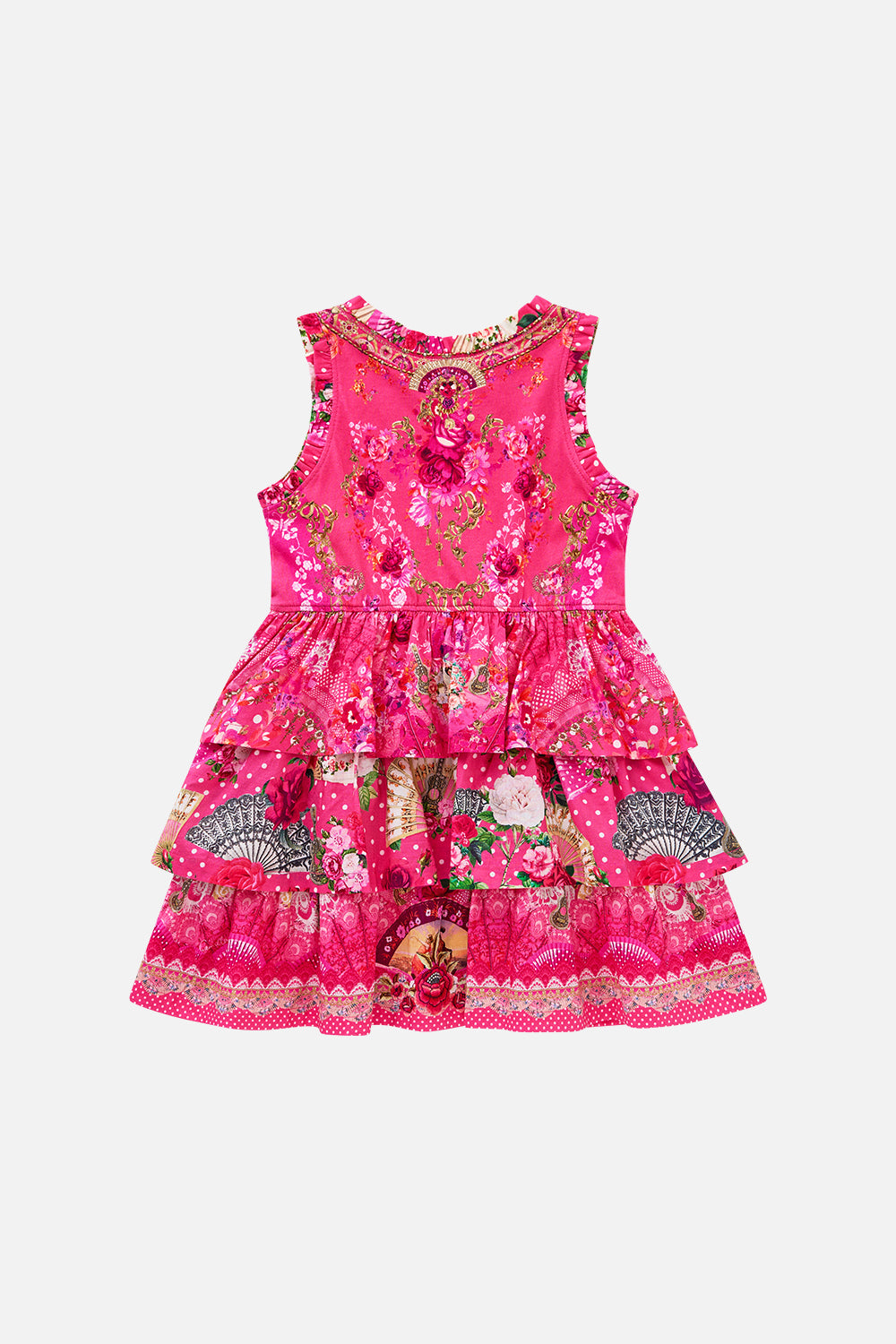 KIDS TANK MINI DRESS WITH WOVEN LAYERED SKIRT FLAMENCO ROSE