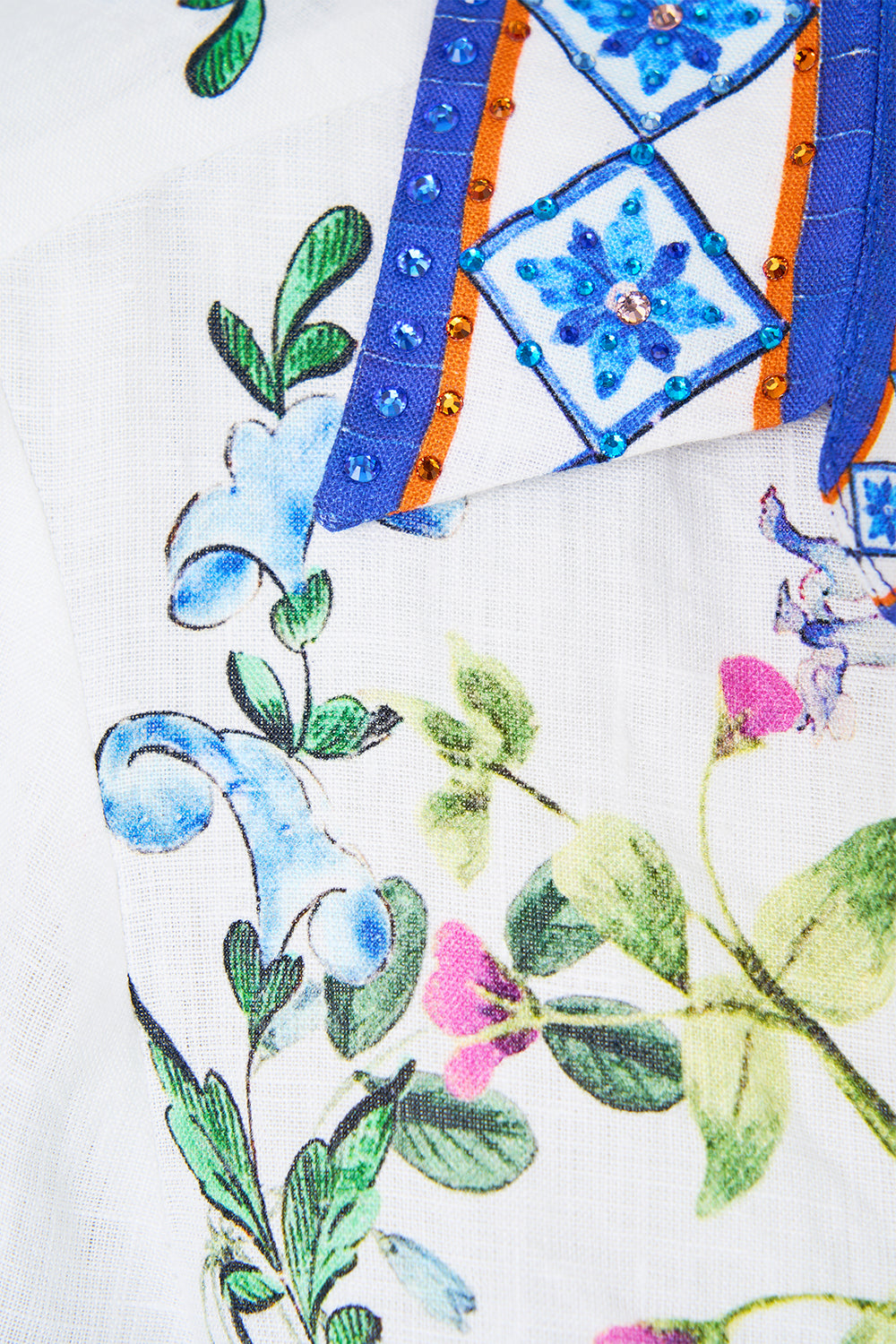 The CAMILLA Cropped Wrap Shirt in our Tiles Darls print.