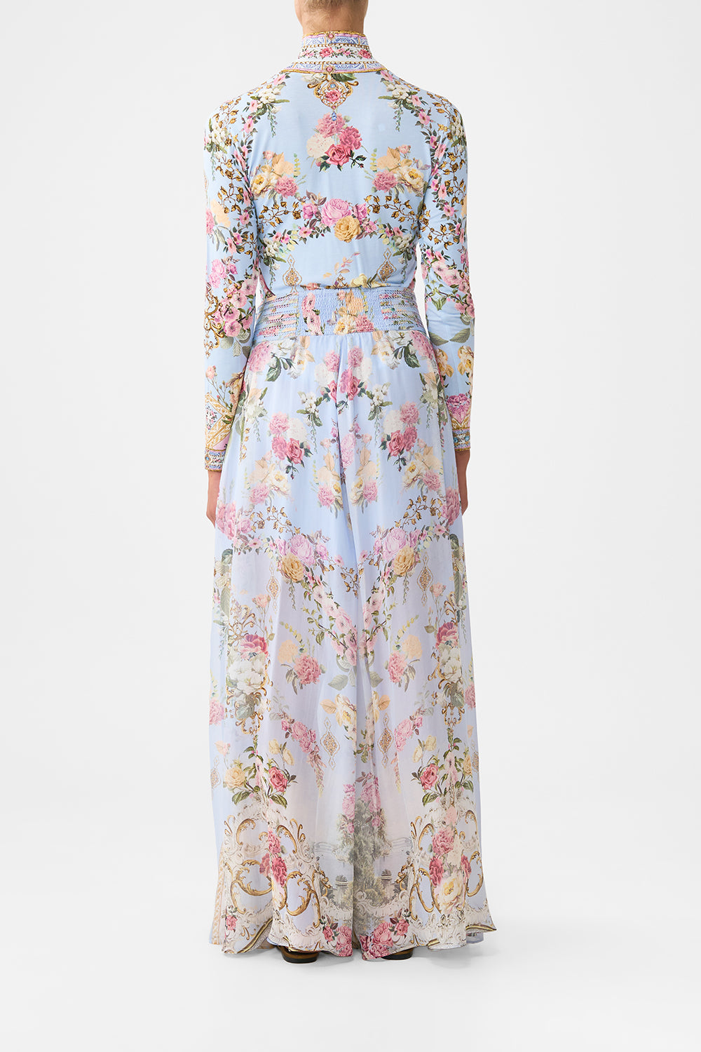 The CAMILLA WAISTED WIDE LEG PANT TILED IN TIME