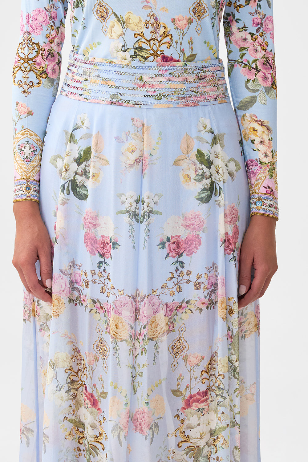 The CAMILLA WAISTED WIDE LEG PANT TILED IN TIME