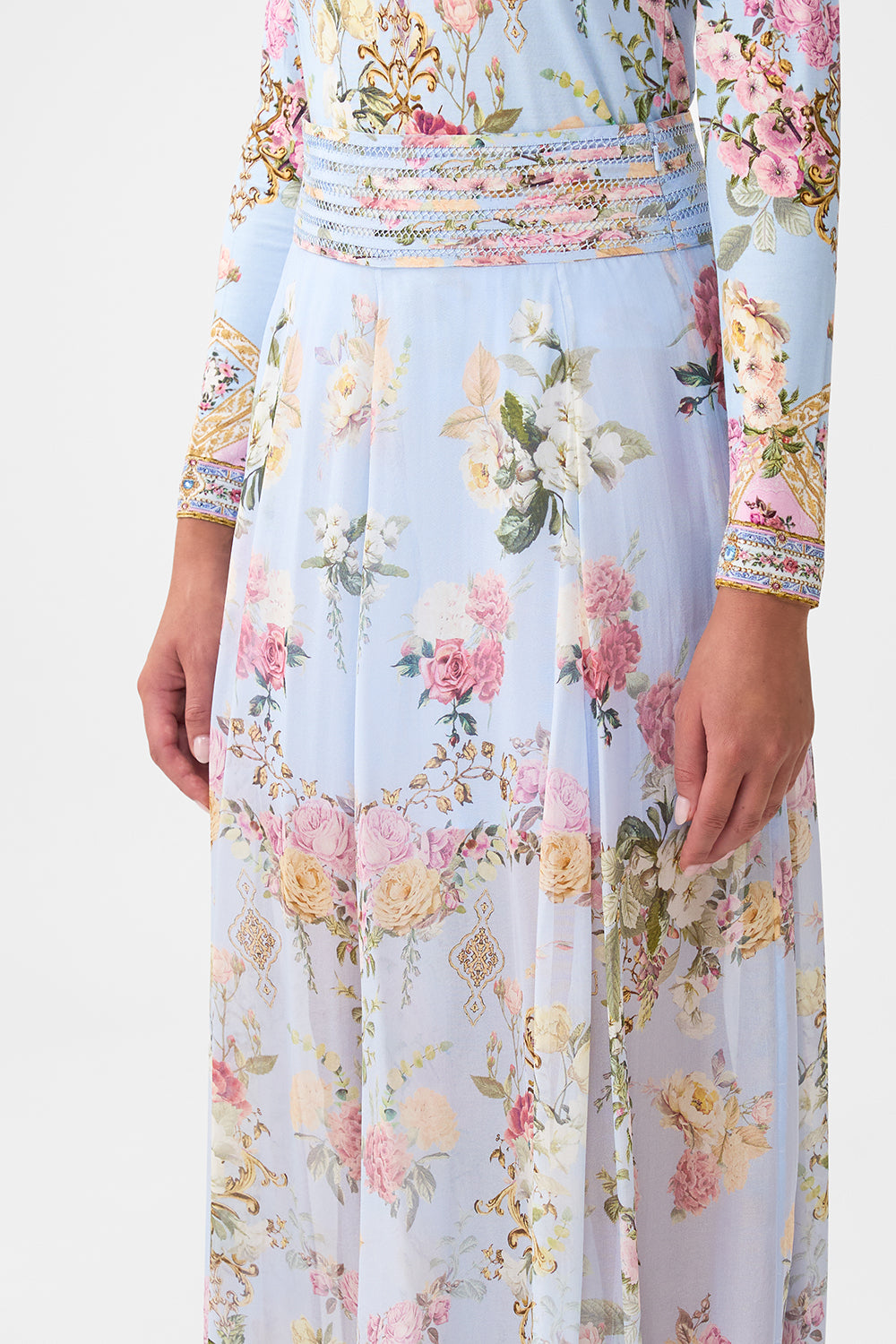 The CAMILLA WAISTED WIDE LEG PANT TILED IN TIME