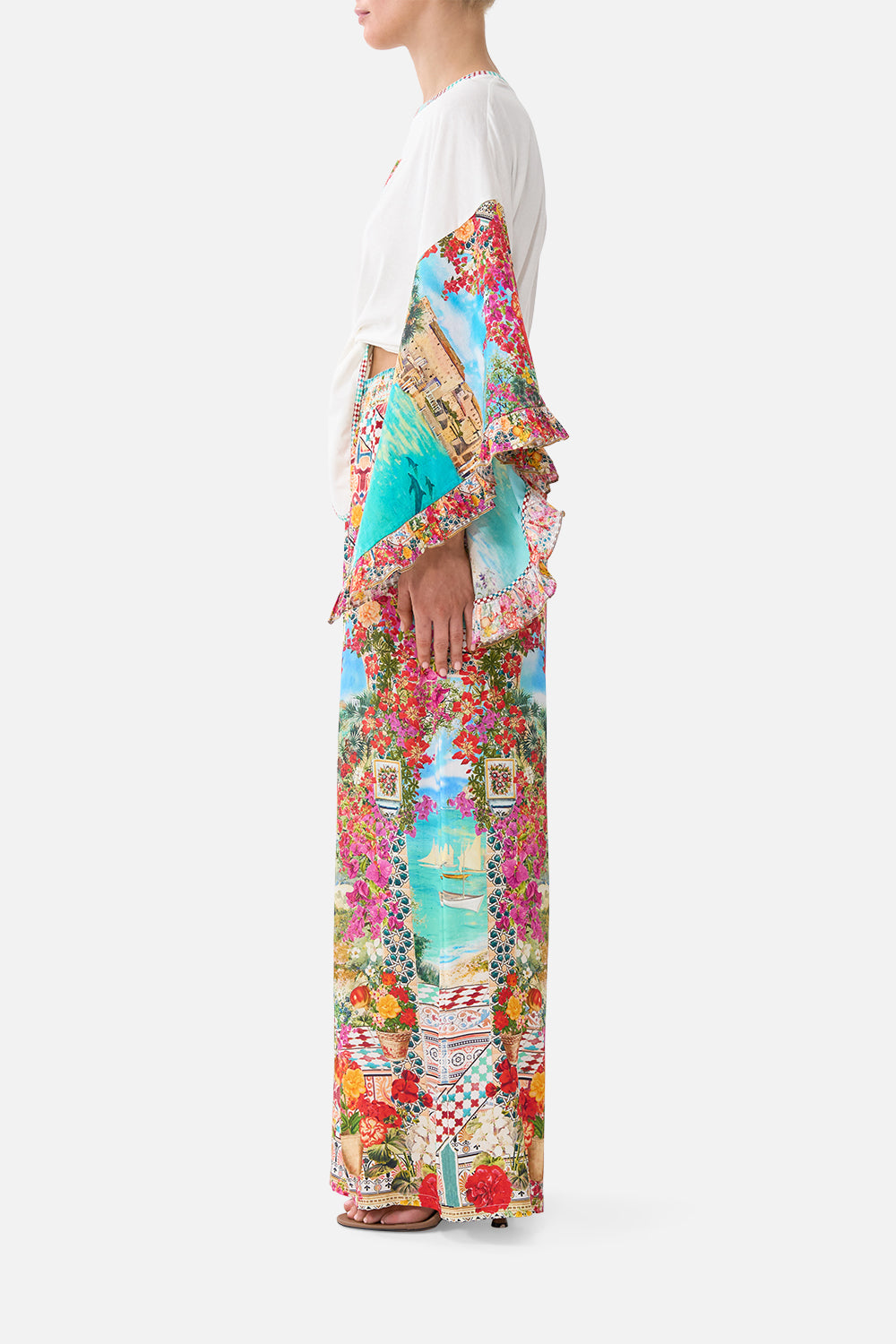 TIE FRONT RUFFLE SLEEVE T-SHIRT MEET ME IN MALLORCA