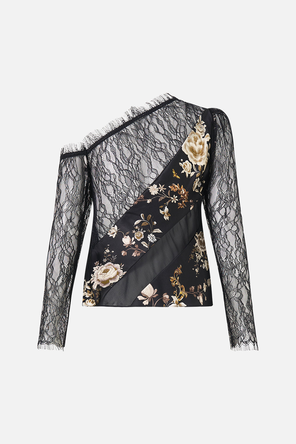 The CAMILLA LACE SPLICE ONE SHOULDER TOP FLAMENCO FOLKLORE