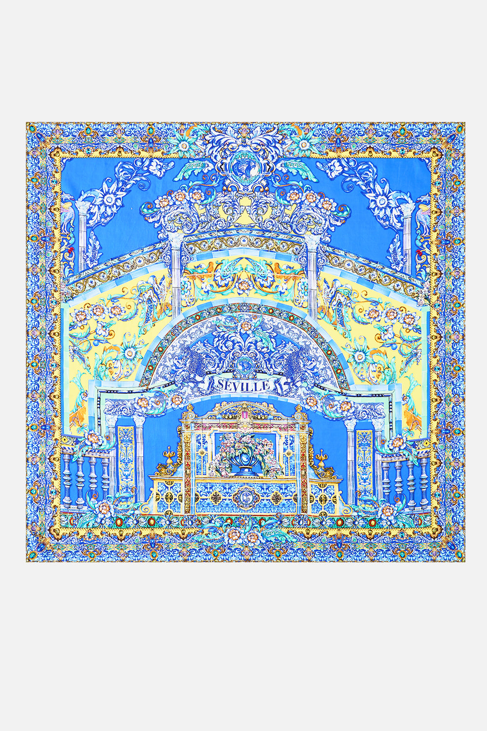 LARGE CRYSTALLED SILK SQUARE SCARF BENEATH THE ANDALUSIAN SUN