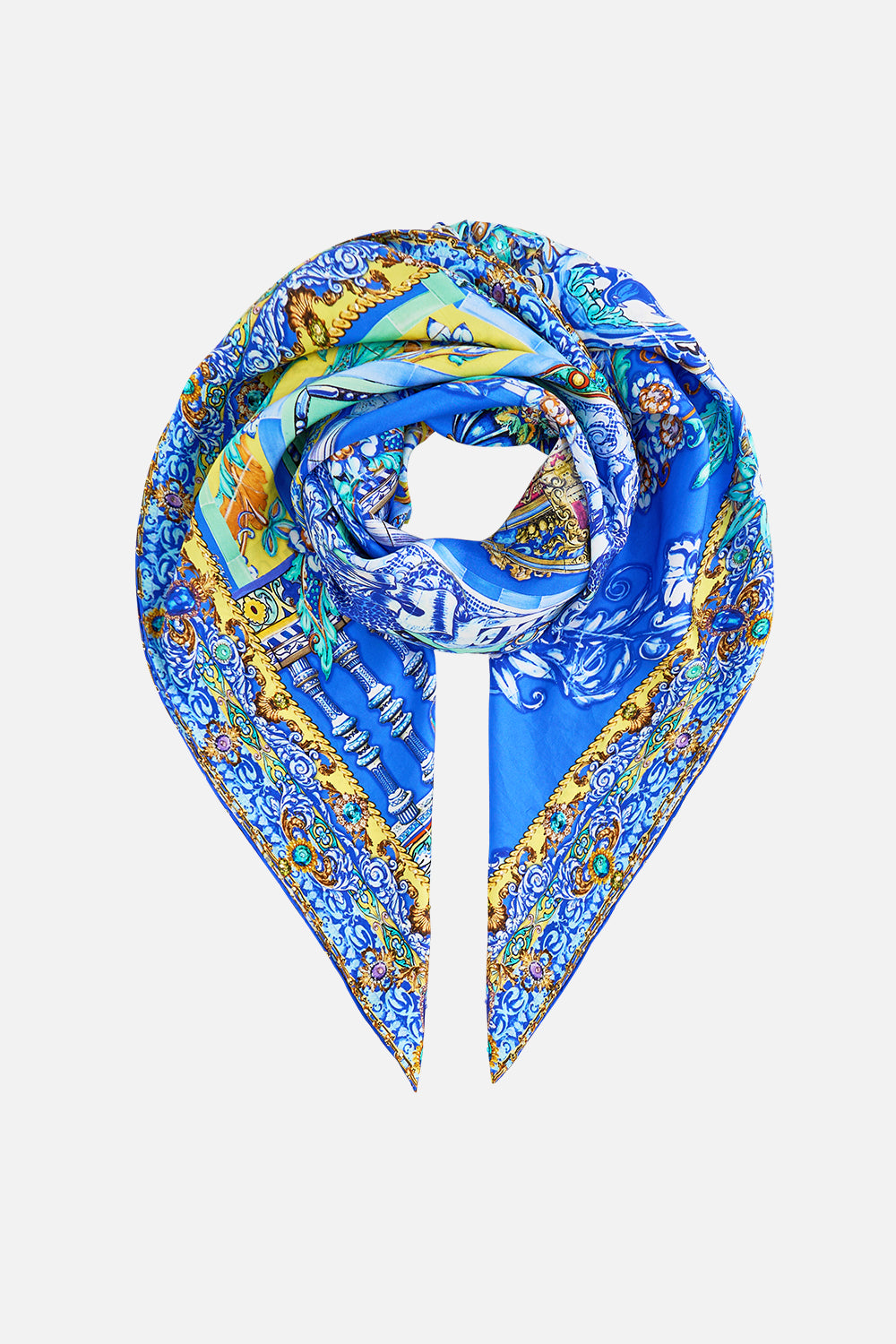 LARGE CRYSTALLED SILK SQUARE SCARF BENEATH THE ANDALUSIAN SUN