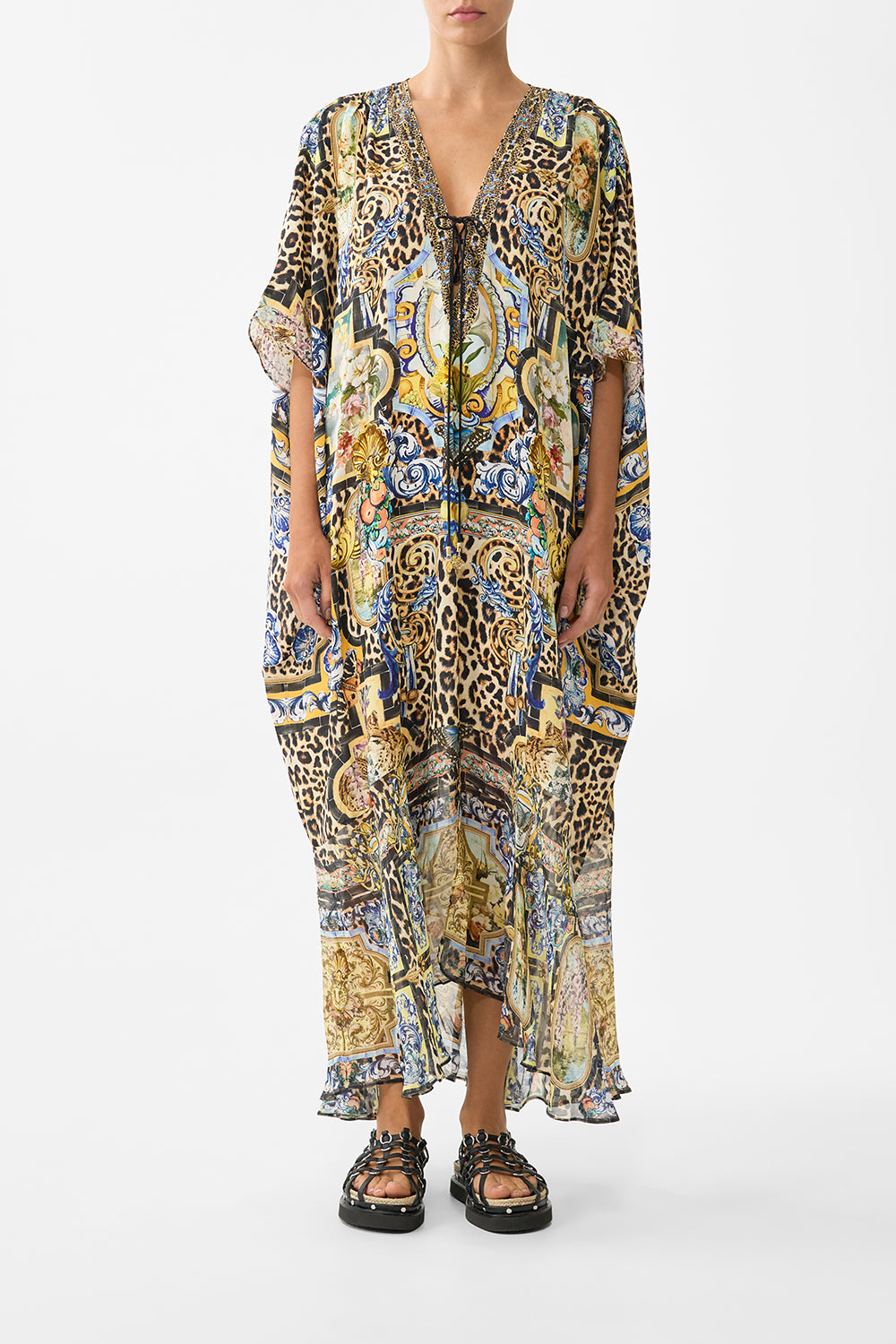 The Sevillian Style Lace Up Kaftan With Hem Ruffle | CAMILLA AU