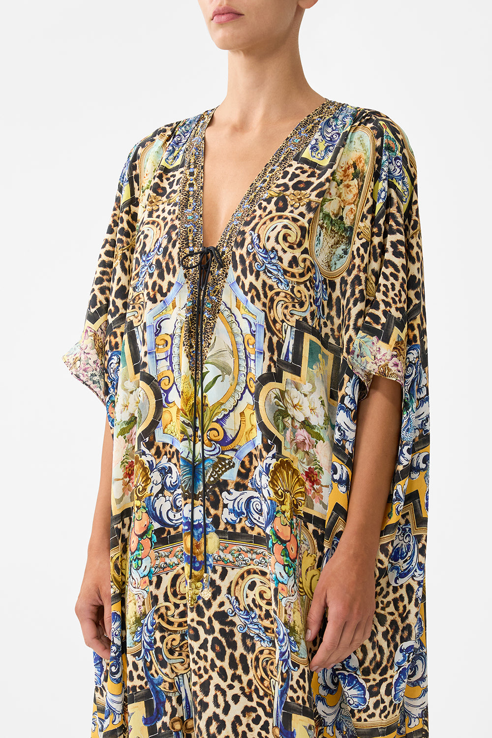LACE UP KAFTAN WITH HEM RUFFLE SEVILLIAN STYLE