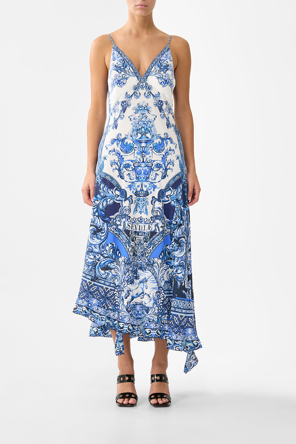 The A Tiled Wonderland Bias Slip Dress With Frill Hem | CAMILLA AU
