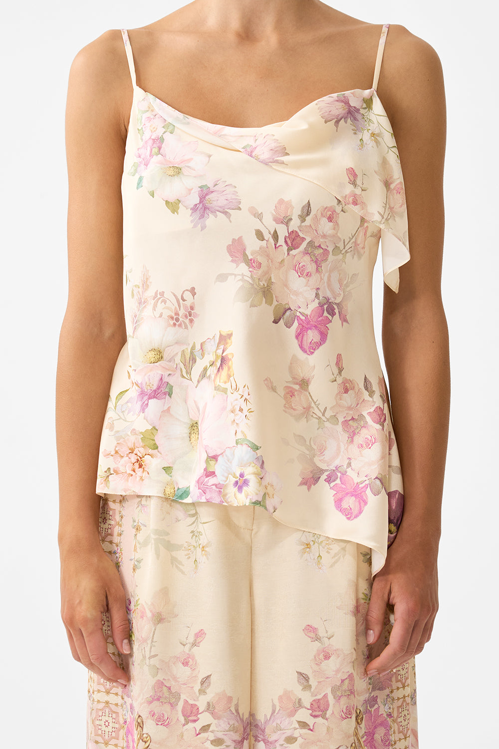 The CAMILLA ASYMMETRIC DRAPED TOP ADORNED IN ARANJUEZ