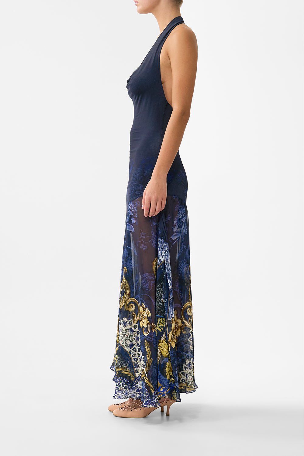 COWL NECK HALTER DRESS NOTES FROM THE BLUE ROOM