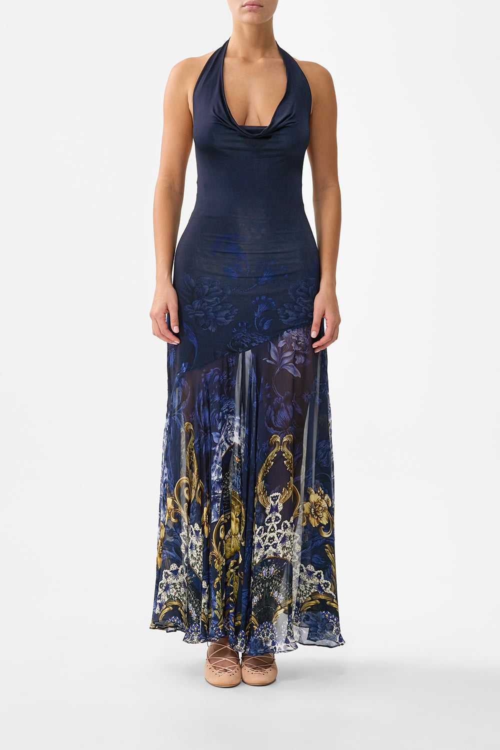 COWL NECK HALTER DRESS NOTES FROM THE BLUE ROOM