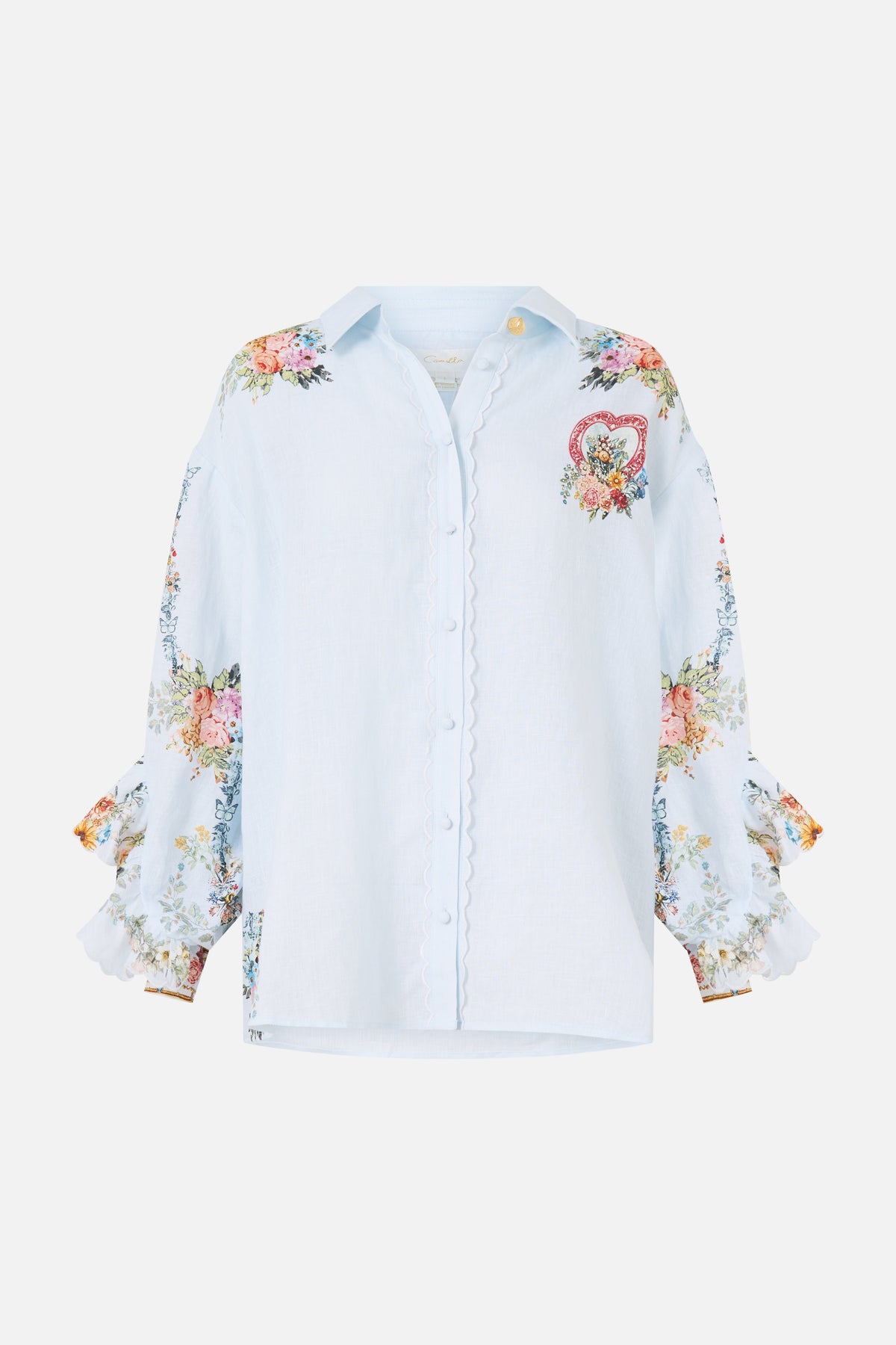 The CAMILLA BUTTON SHIRT WITH FRILL DETAIL SEVILLE SWEETHEART