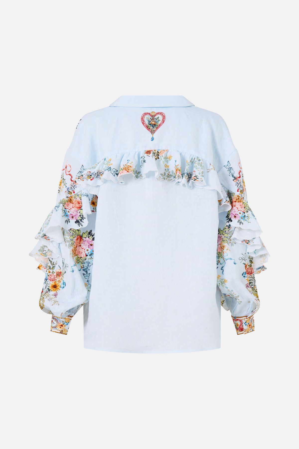 The CAMILLA BUTTON SHIRT WITH FRILL DETAIL SEVILLE SWEETHEART
