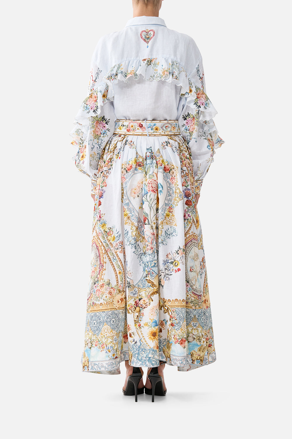 The CAMILLA BUTTON SHIRT WITH FRILL DETAIL SEVILLE SWEETHEART