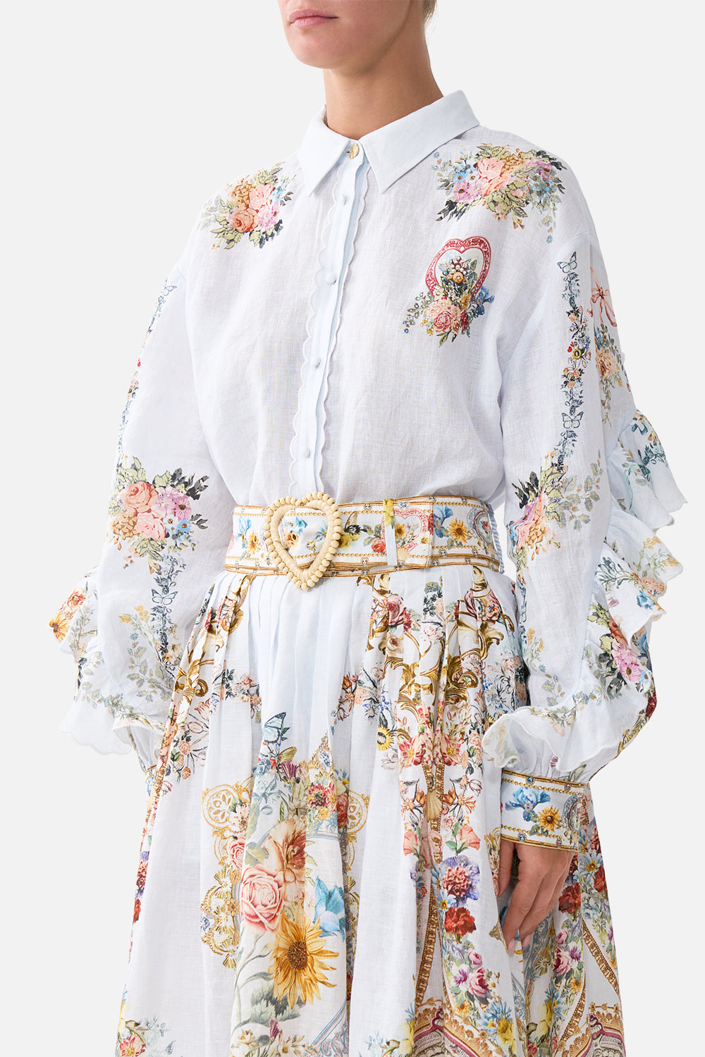 The CAMILLA BUTTON SHIRT WITH FRILL DETAIL SEVILLE SWEETHEART
