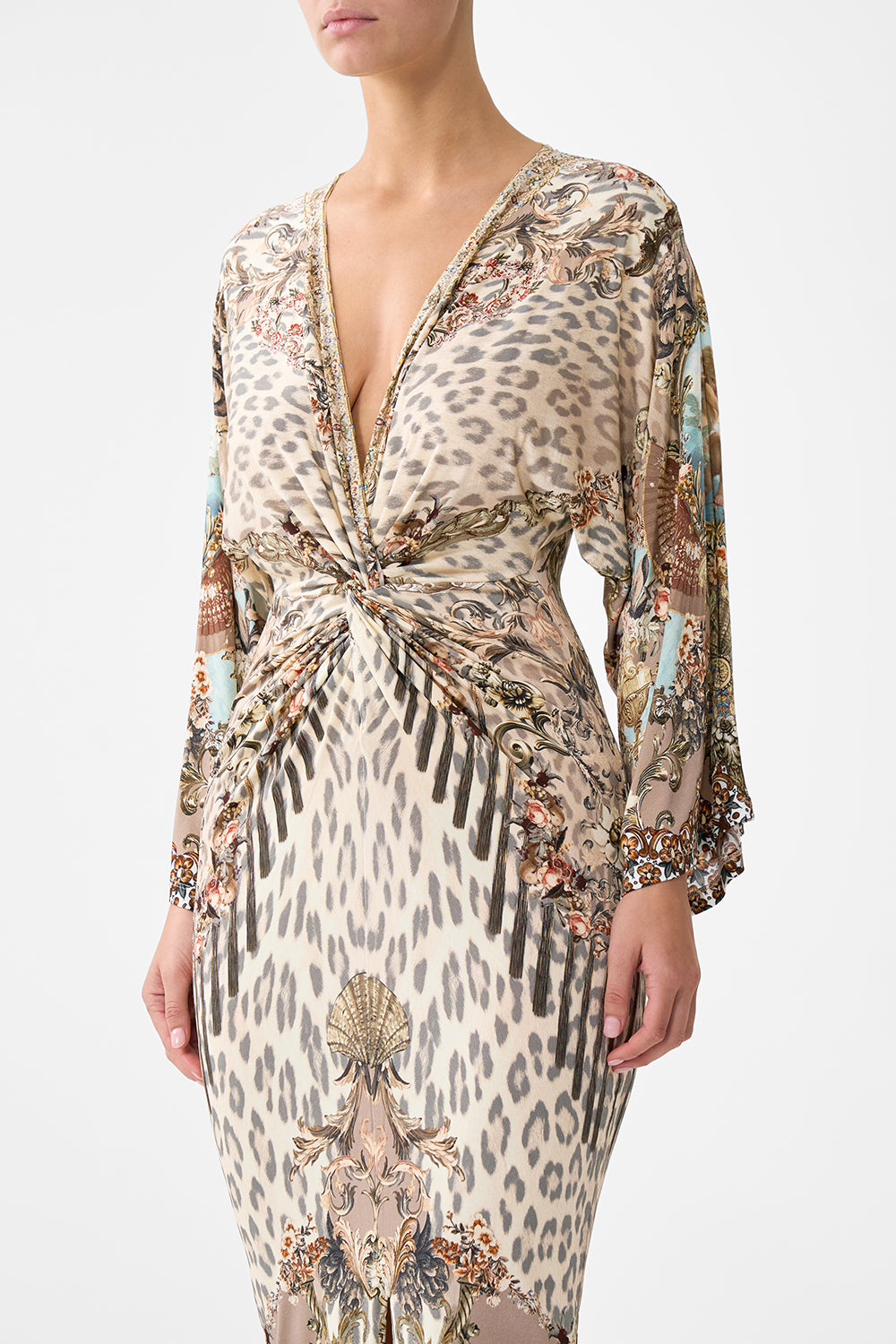 LONG SPLIT FRONT TWIST DRESS ARANJUEZ ANIMALIA