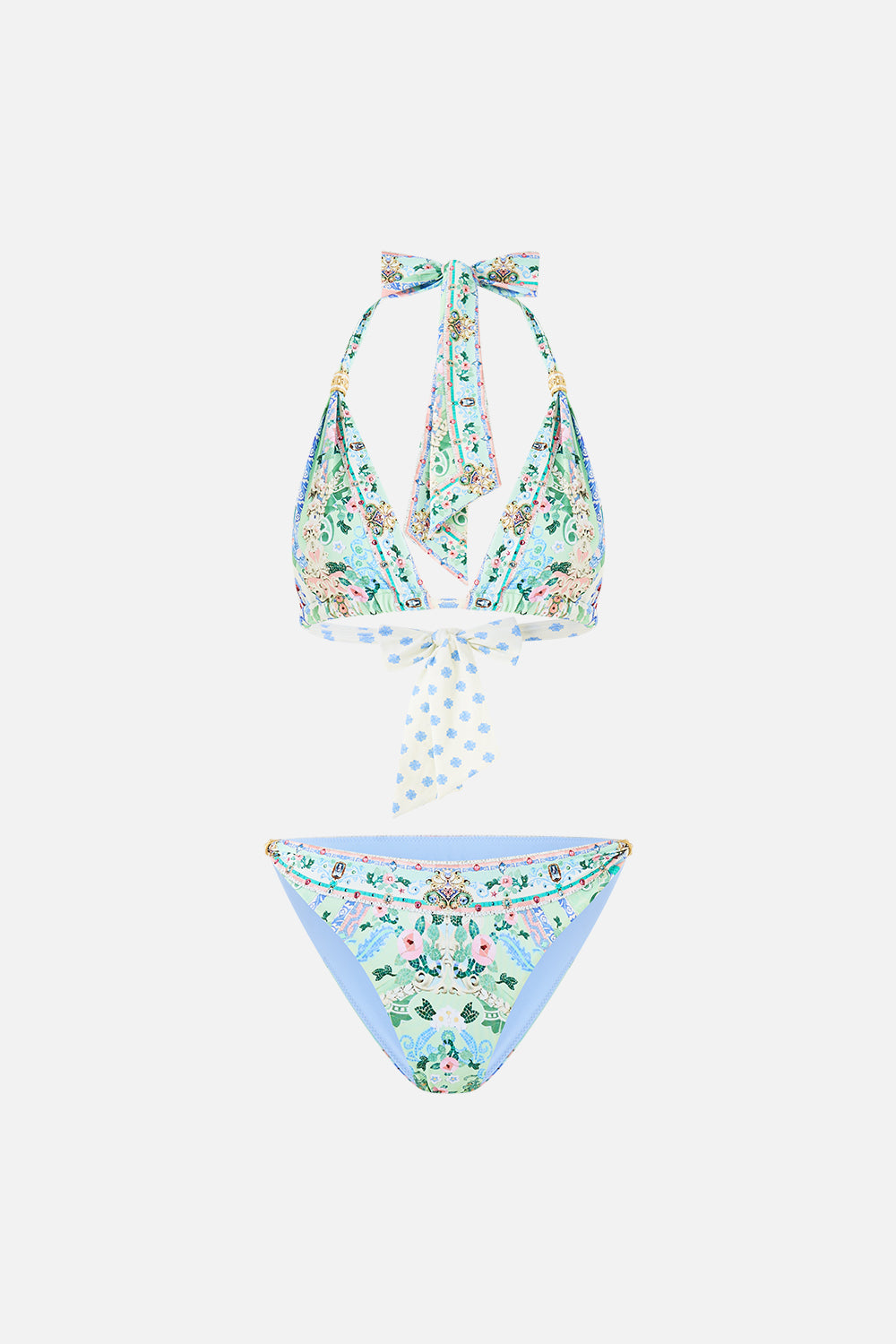 The CAMILLA SOFT THICK TIE TRI BIKINI SET WITH TRIMS MIDSUMMER MOSAICS