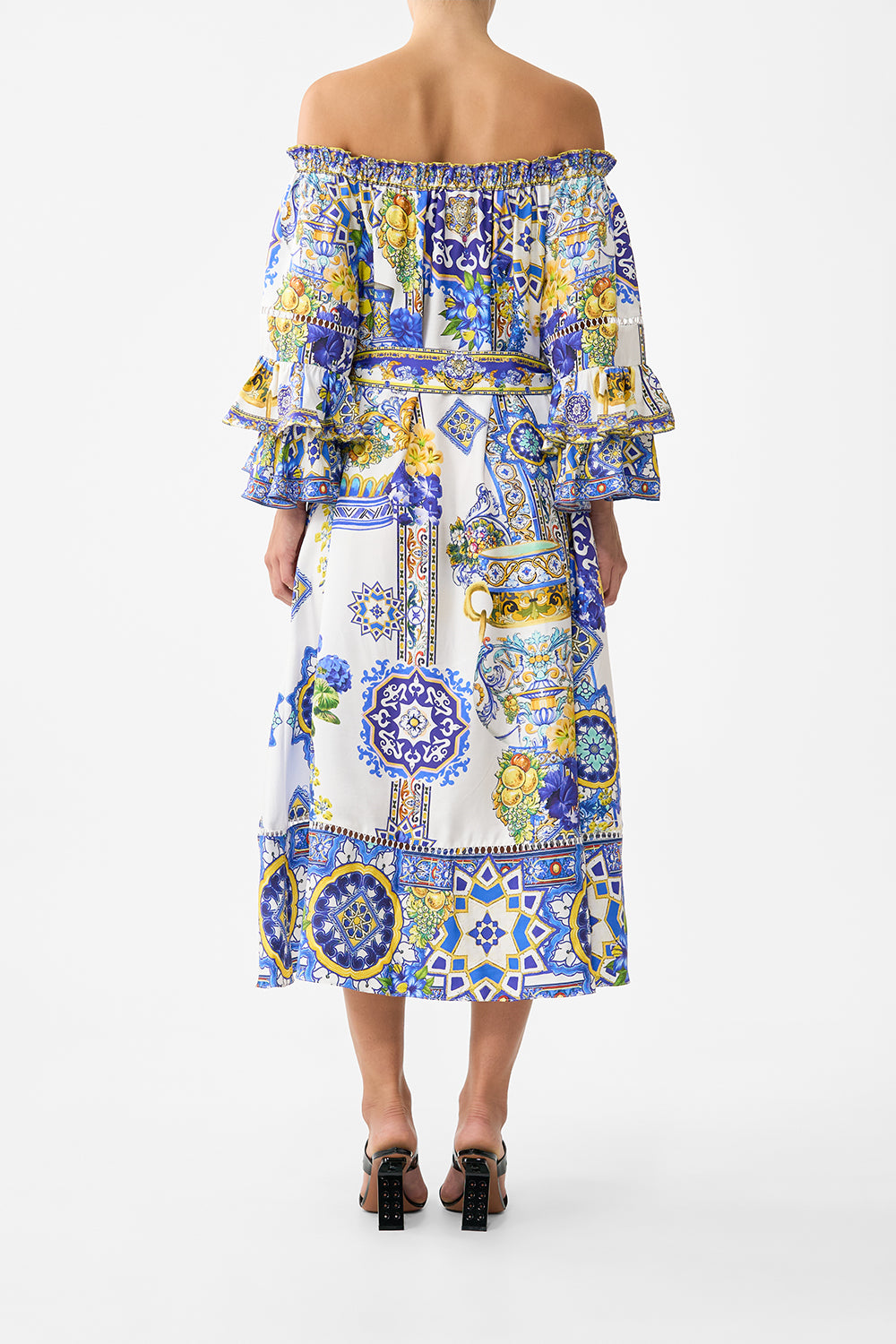 OFF SHOULDER MIDI DRESS WITH FRILL SLEEVE ESPAÑA NIRVANA