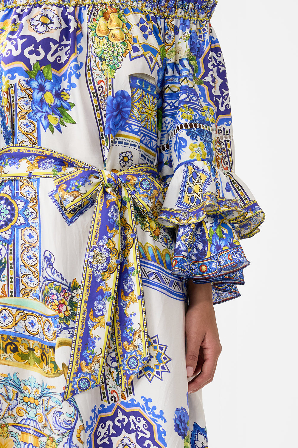 OFF SHOULDER MIDI DRESS WITH FRILL SLEEVE ESPAÑA NIRVANA