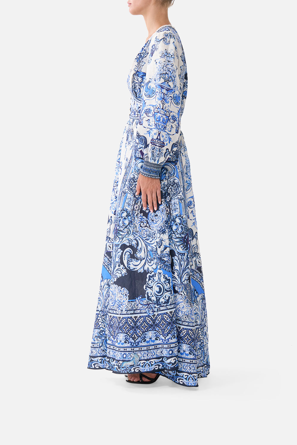 The CAMILLA BUTTON DRESS WITH SHAPED WAISTBAND A TILED WONDERLAND