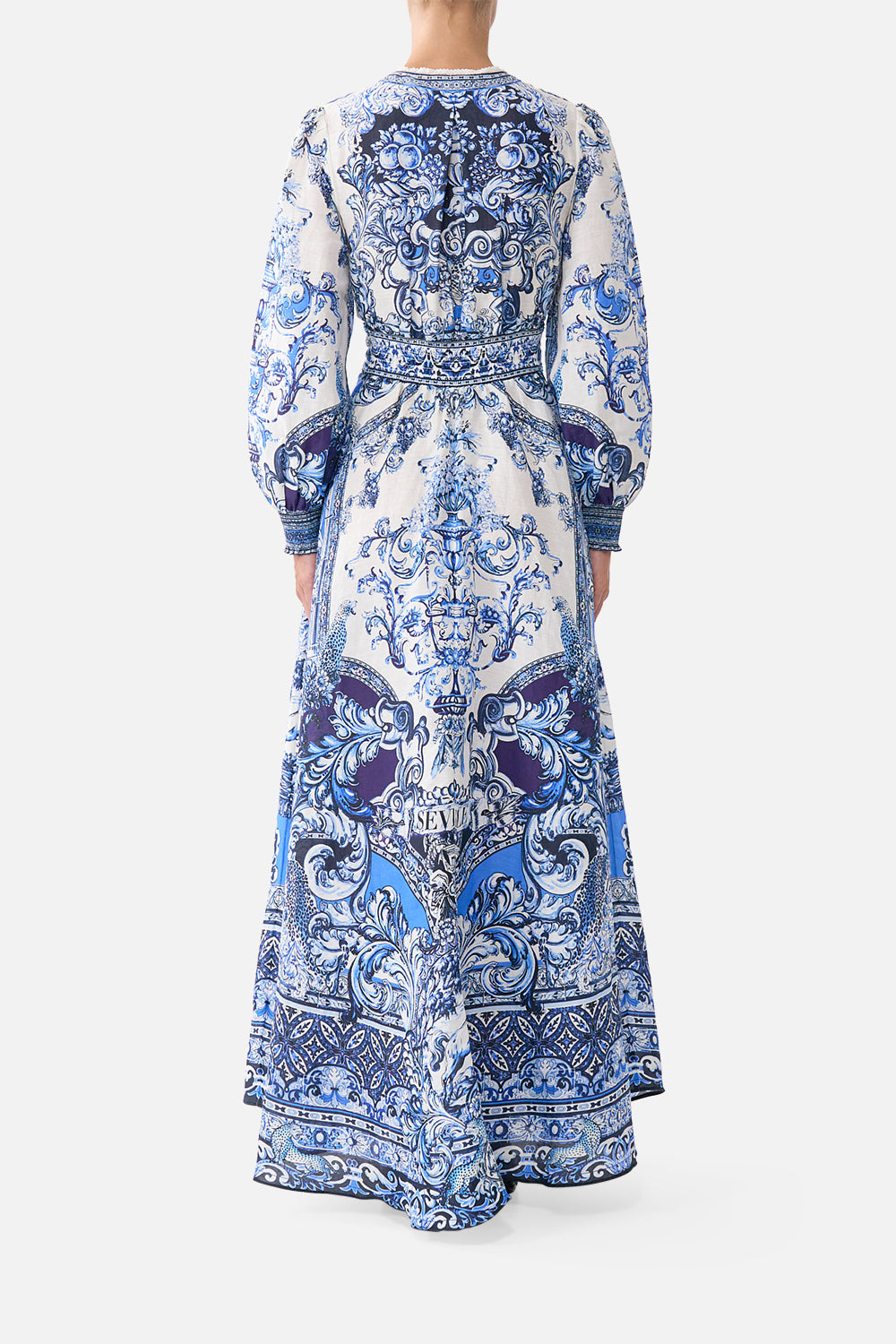 The CAMILLA BUTTON DRESS WITH SHAPED WAISTBAND A TILED WONDERLAND