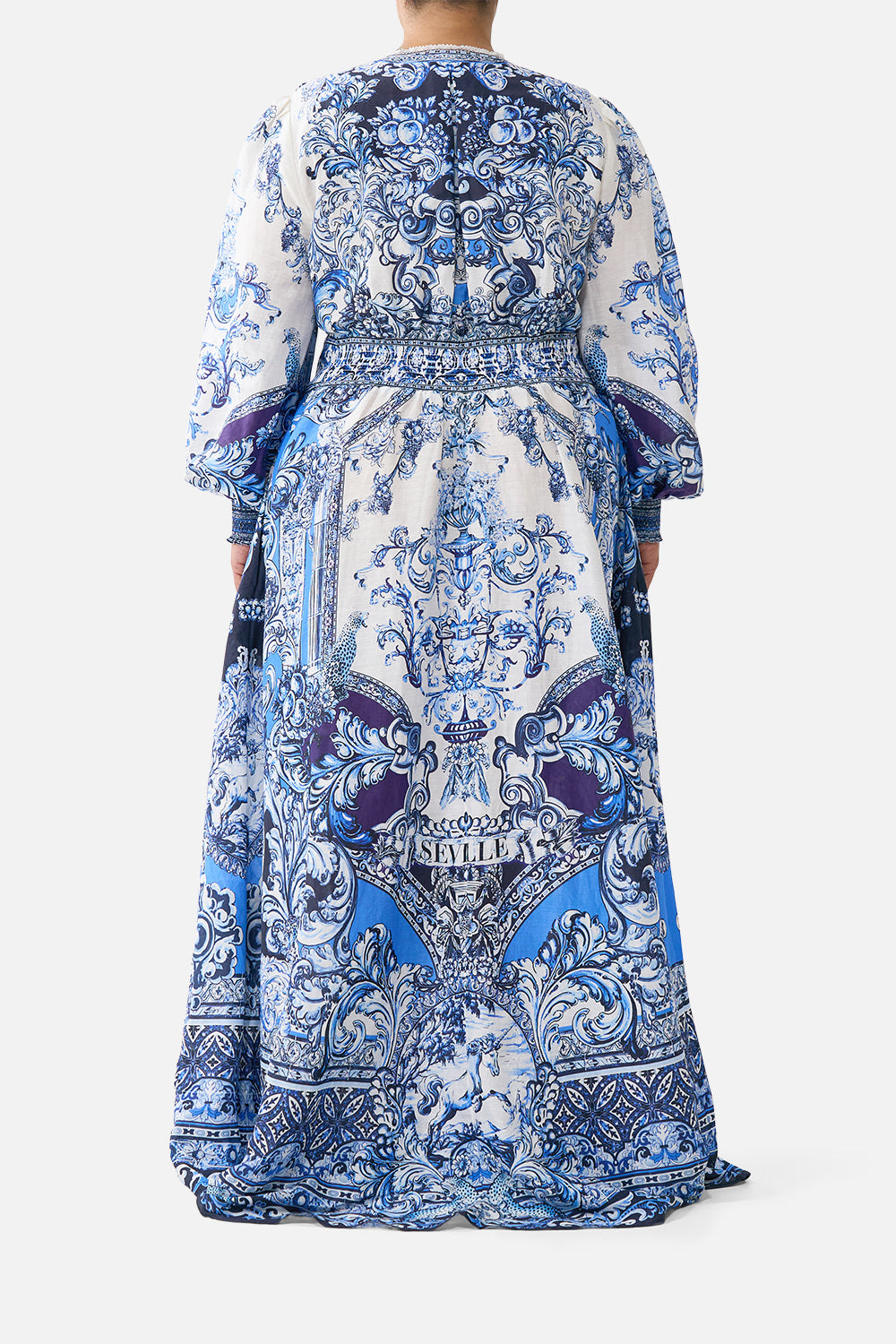 BUTTON DRESS WITH SHAPED WAISTBAND A TILED WONDERLAND