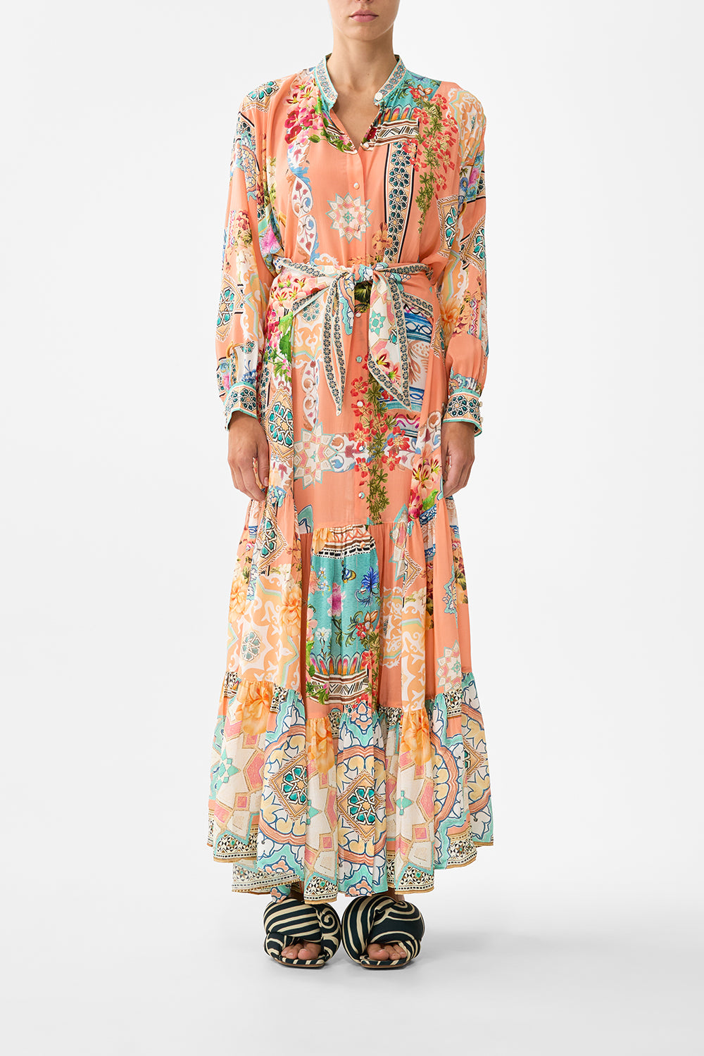 TIERED SHIRTDRESS WITH WIDE WAIST TIE MEET ME IN MALLORCA