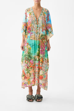 LONG V NECK KAFTAN WITH RING FRONT TRIM MEET ME IN MALLORCA