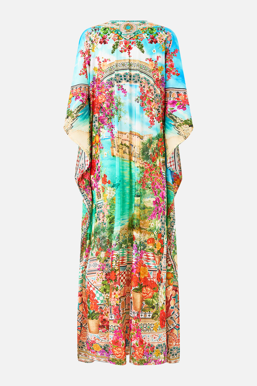 LONG V NECK KAFTAN WITH RING FRONT TRIM MEET ME IN MALLORCA