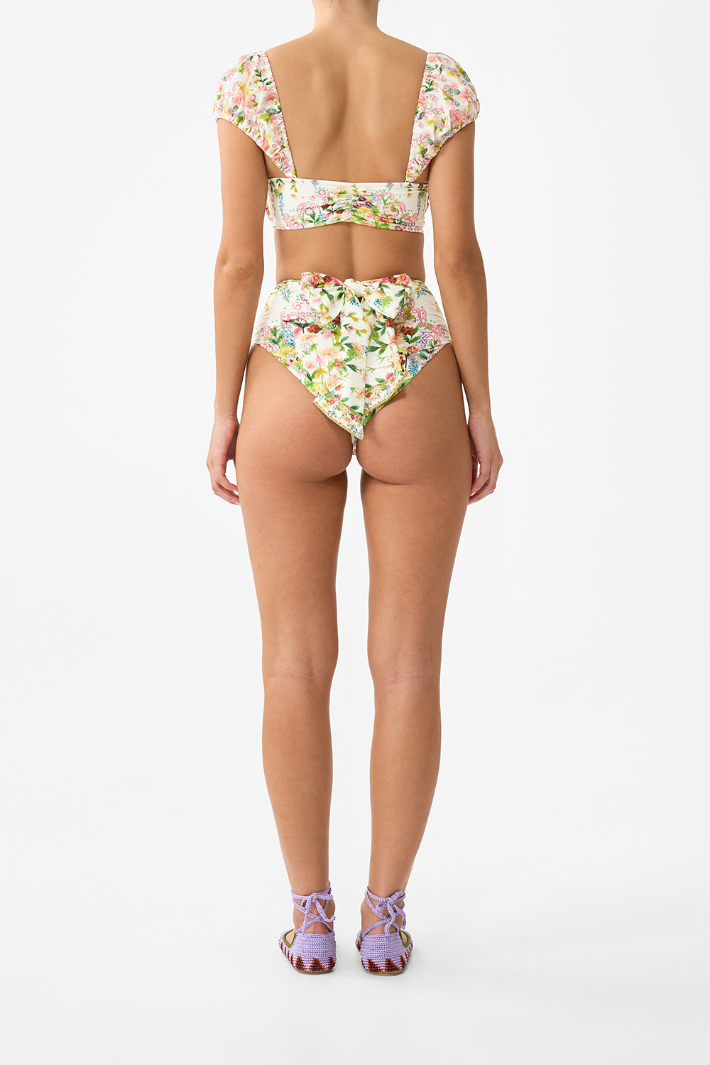 The CAMILLA GATHERED HIGH WAIST BIKINI BOTTOM WITH TIE BACK THE CALL OF CATALONIA