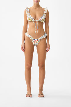 TIE FRONT TRI BIKINI TOP WITH FRILL NECK THE POTTERY PARLOUR